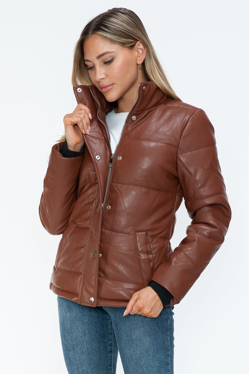 YMI Pocketed Zip Up Turtleneck Puffer Jacket Trendsi