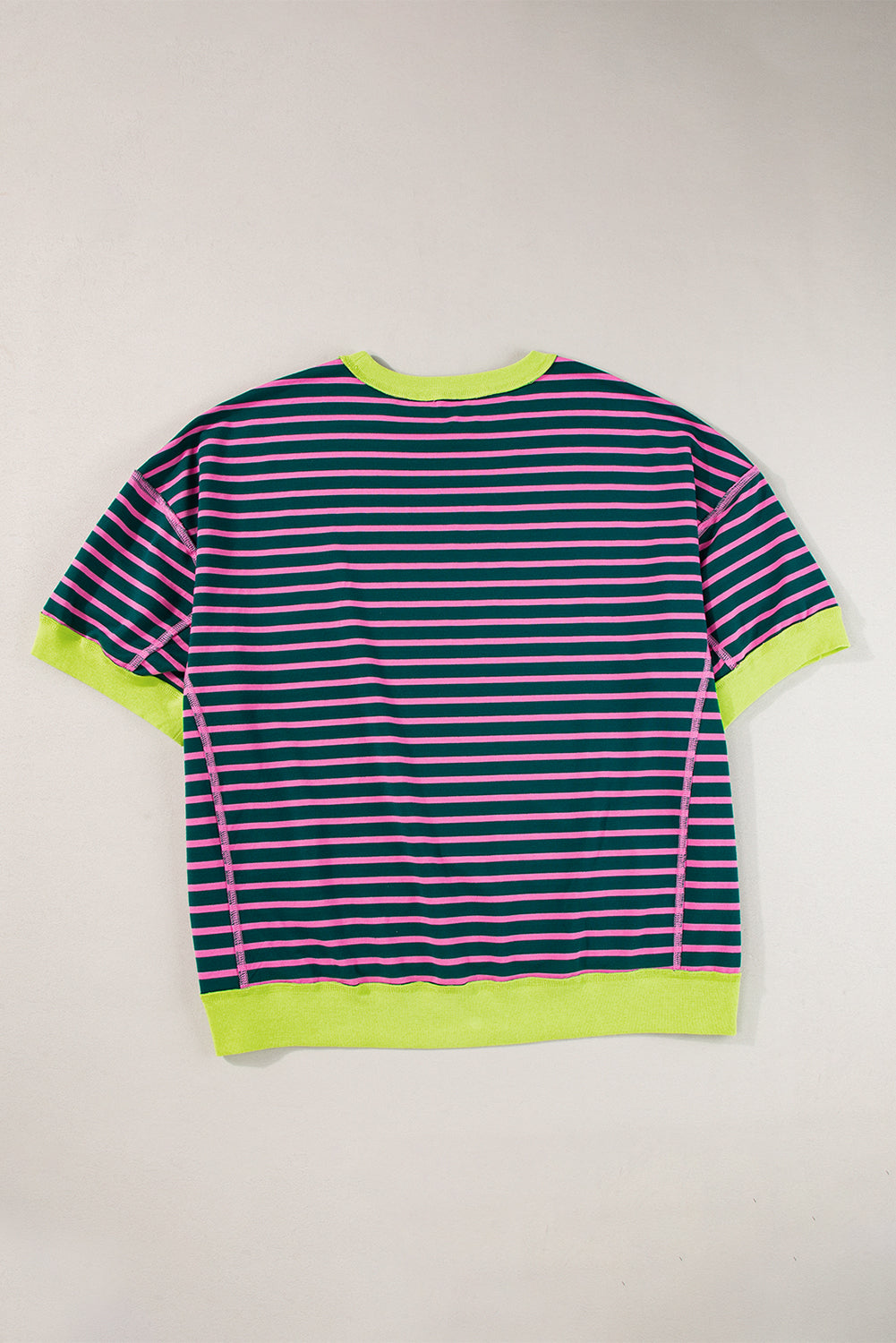 Green Stripe Oversized Contrast Trim Exposed Seam High Low T Shirt Kittybear Krafts