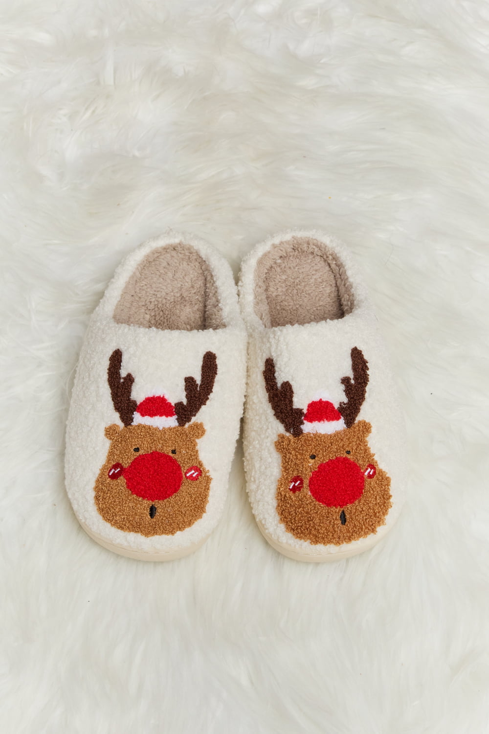 Melody Rudolph Print Christmas Plush Slide Slippers - Kittybear Krafts