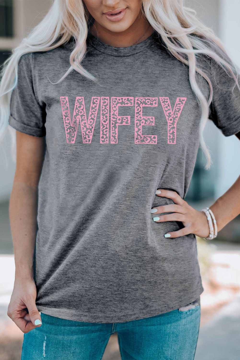 WIFEY Leopard Graphic Short Sleeve T-shirt - Kittybear Krafts