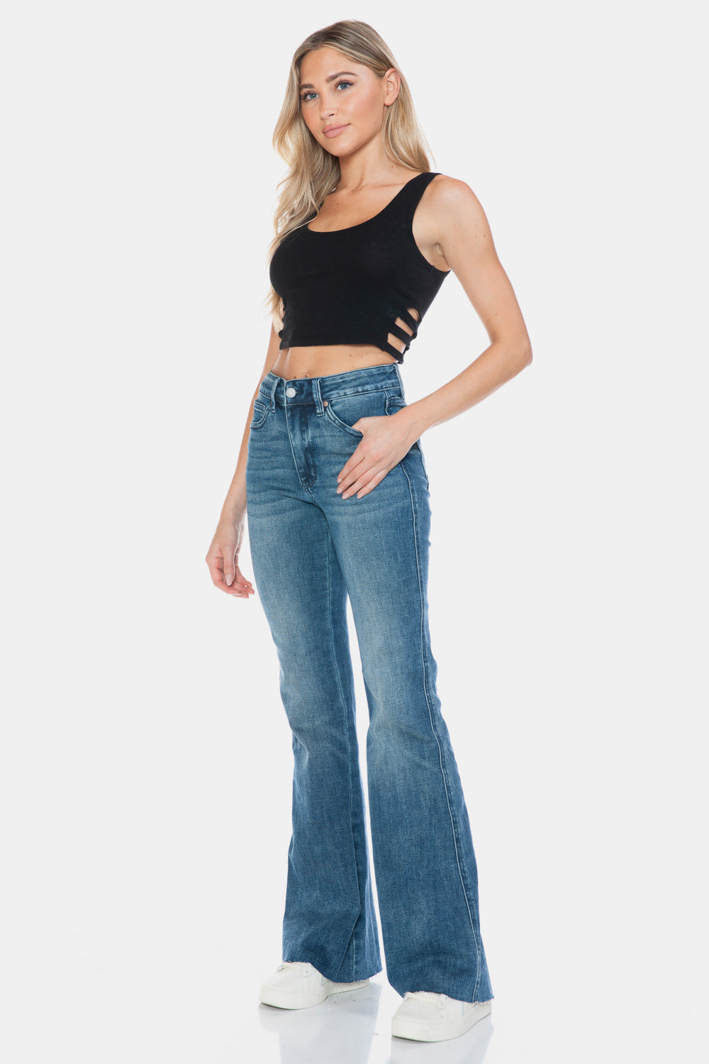 Judy Blue Full Size Tummy Control Cut Hem Flare Jeans - Kittybear Krafts