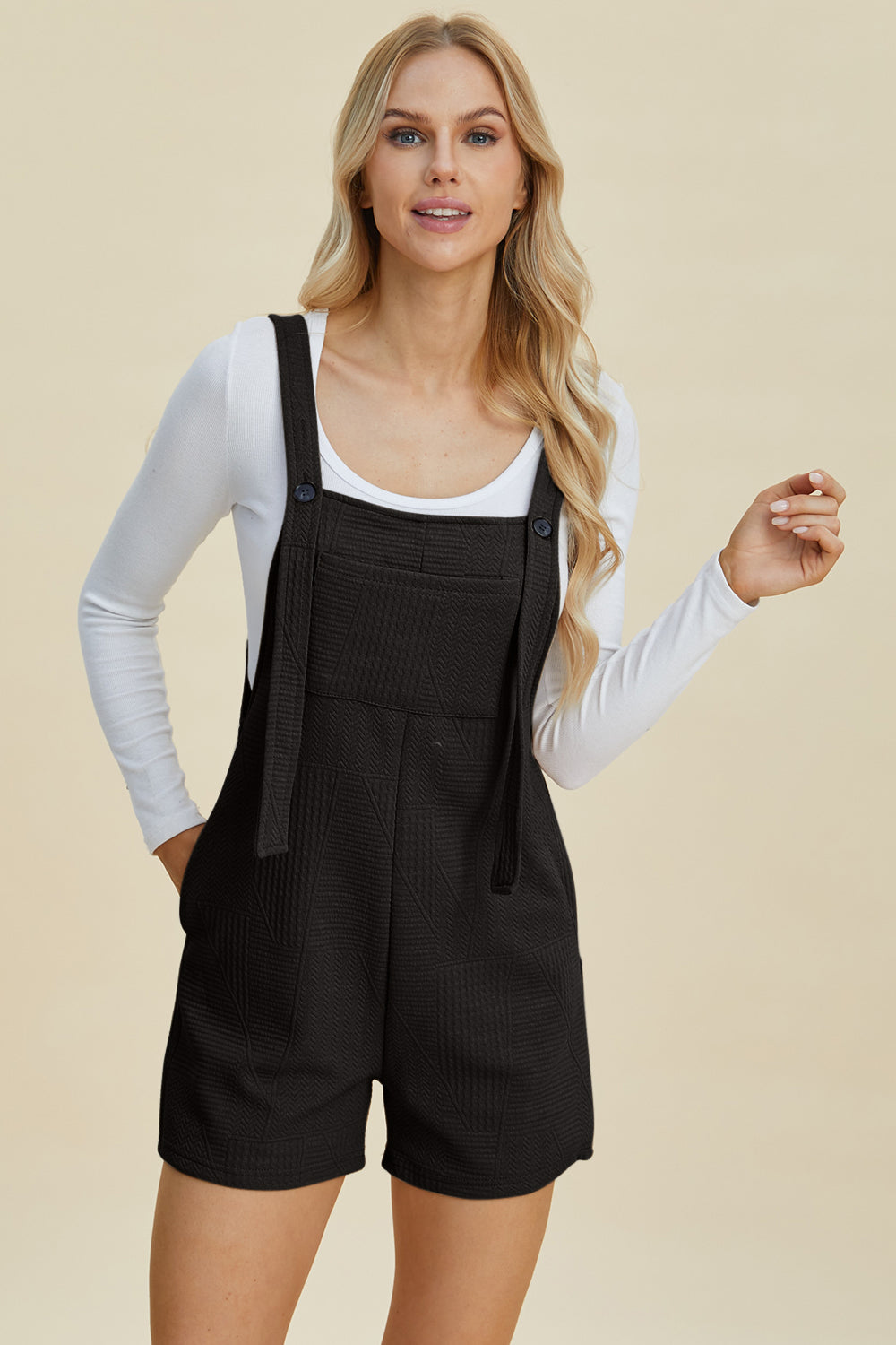 Texture Sleeveless Overall Romper - Kittybear Krafts