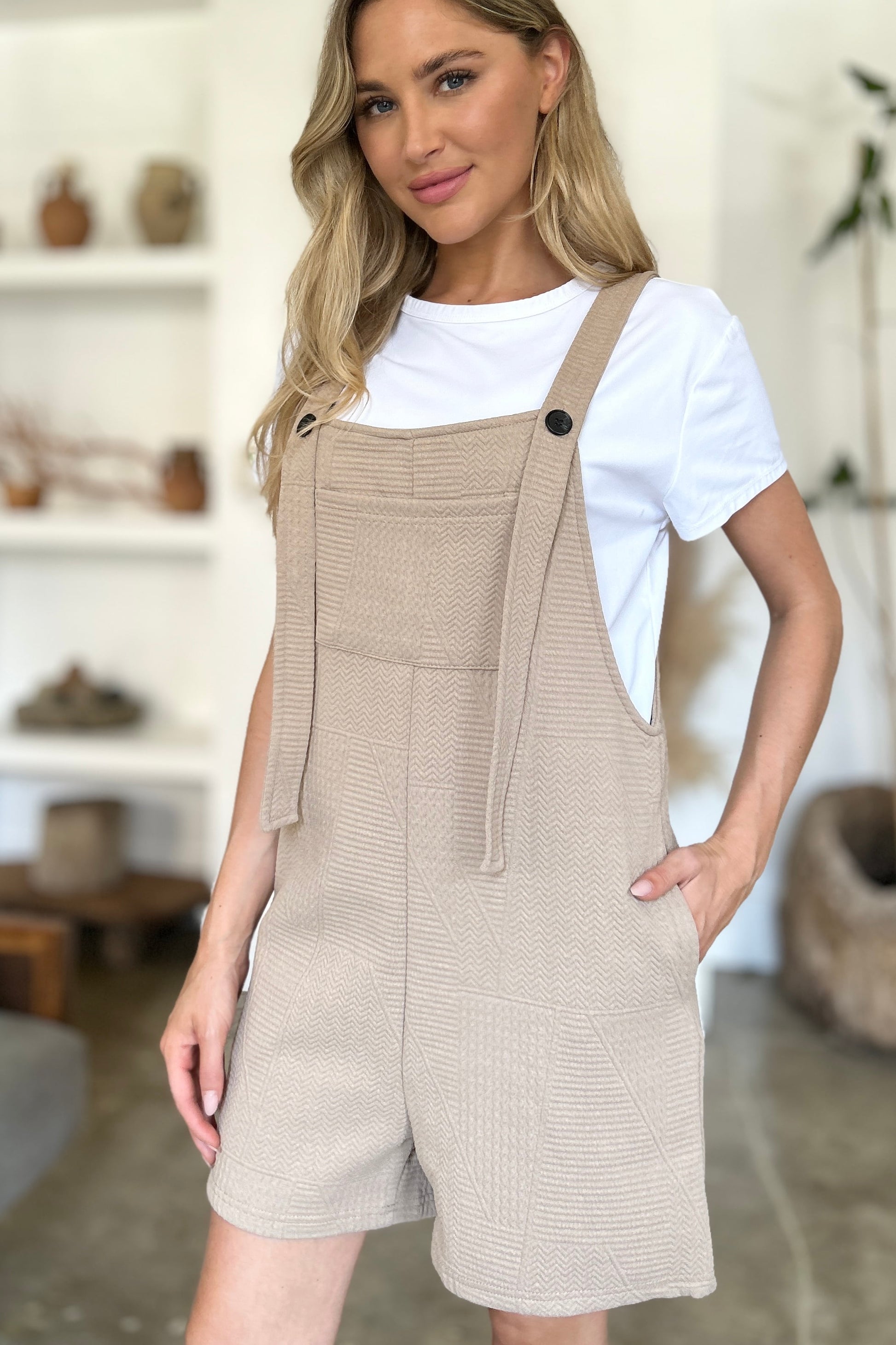 Texture Sleeveless Overall Romper - Kittybear Krafts