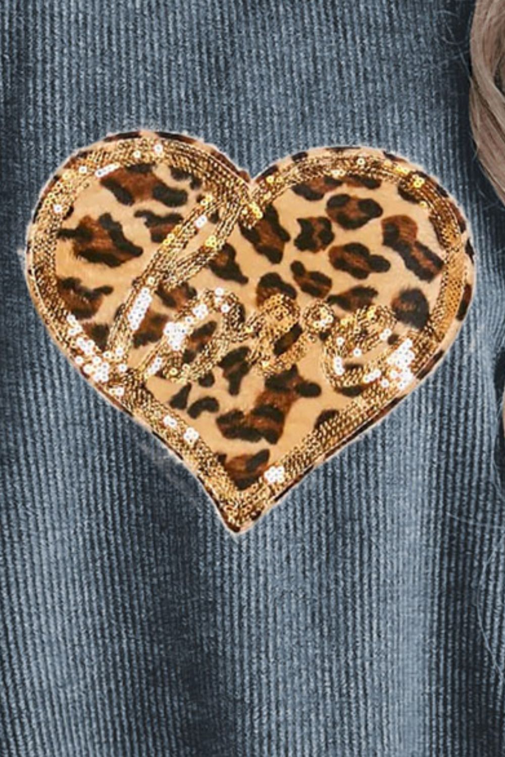 Heart Leopard Sequin Round Neck Sweatshirt - Kittybear Krafts