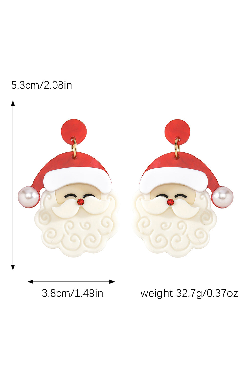 Fiery Red Bright Pearl Decor Cute Father Christmas Santa Earrings Kittybear Krafts