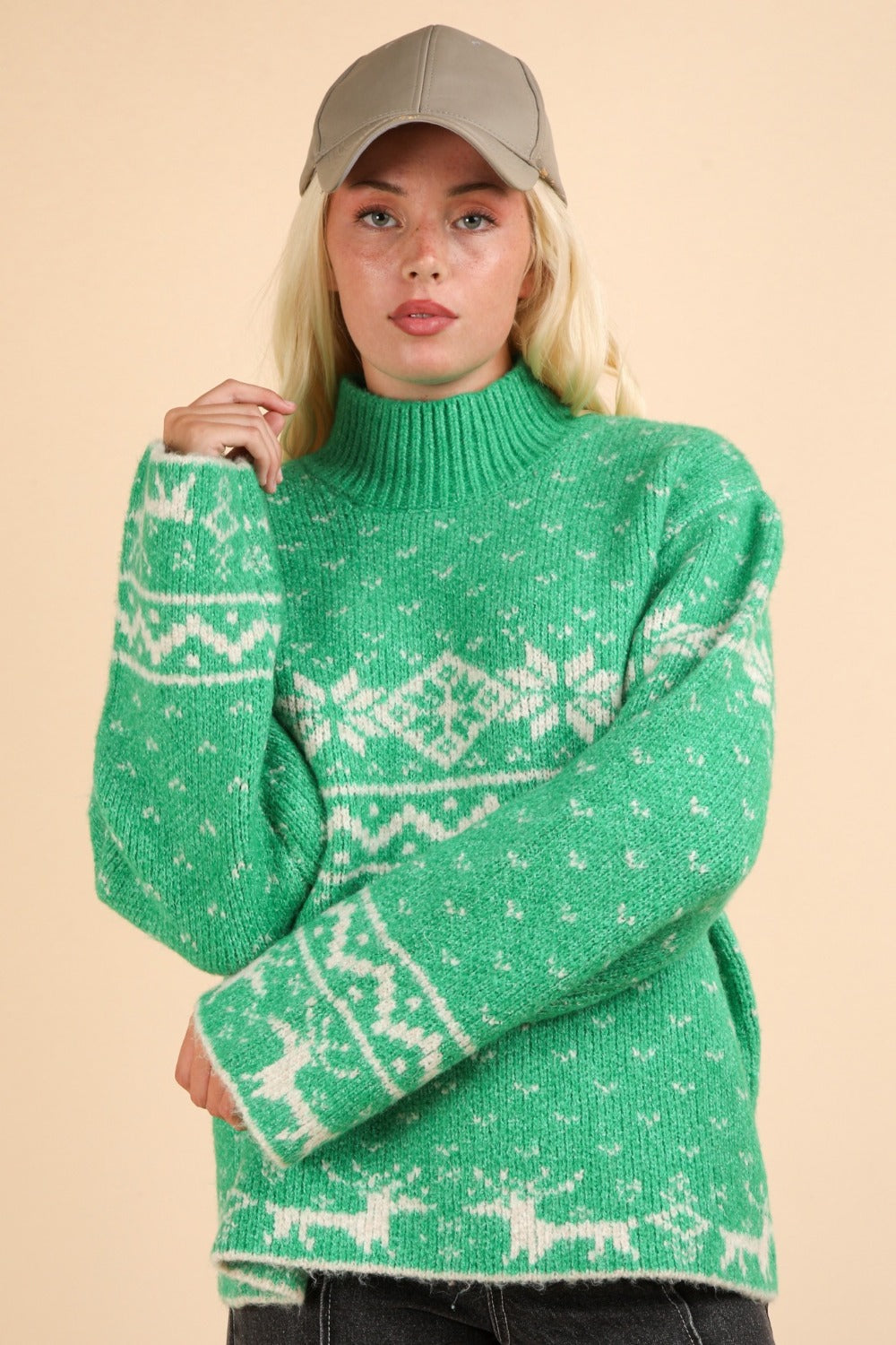 Christmas Element Mock Neck Long Sleeve Sweater Trendsi