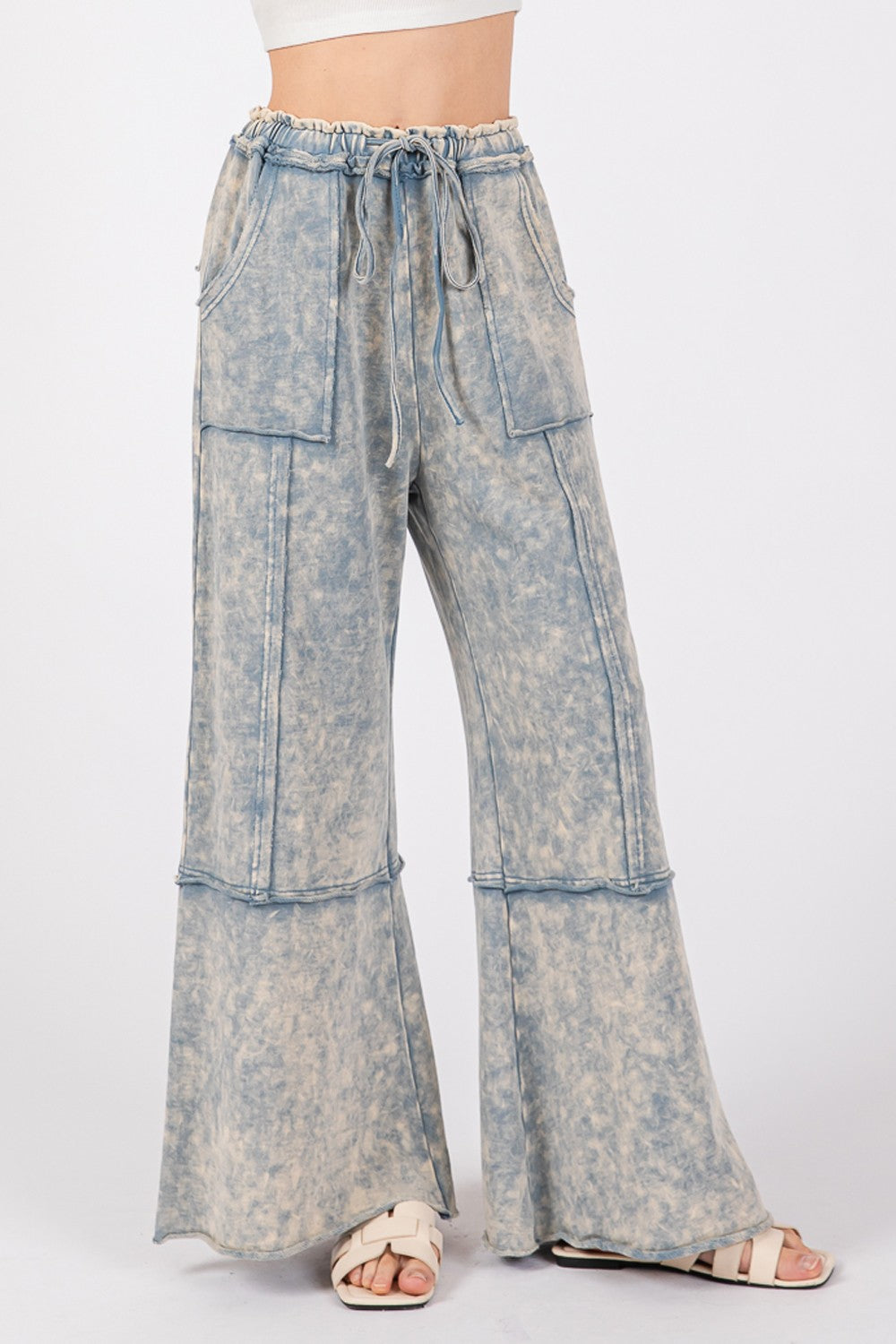 SAGE + FIG Mineral Washed Terry Wide Leg Pants Trendsi