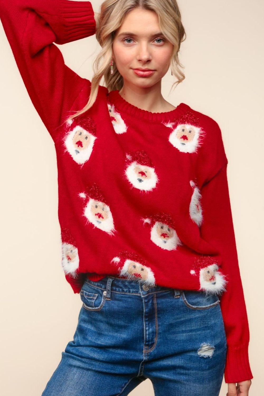 Santa Sparkle Brushed Christmas Holiday Sweater Trendsi