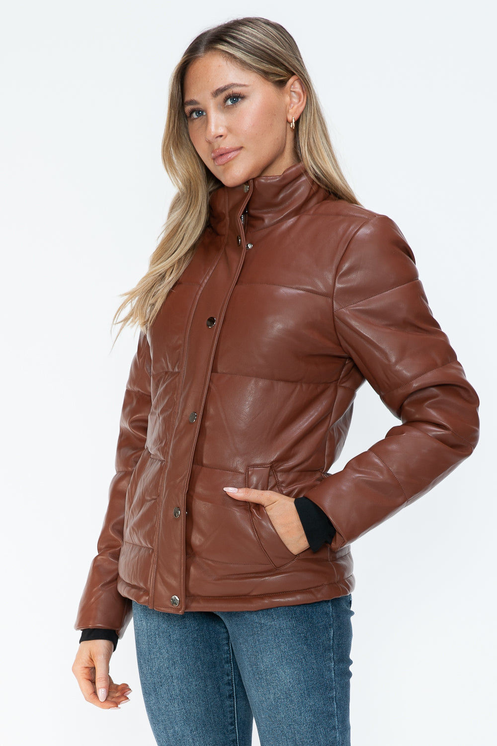 YMI Pocketed Zip Up Turtleneck Puffer Jacket Trendsi