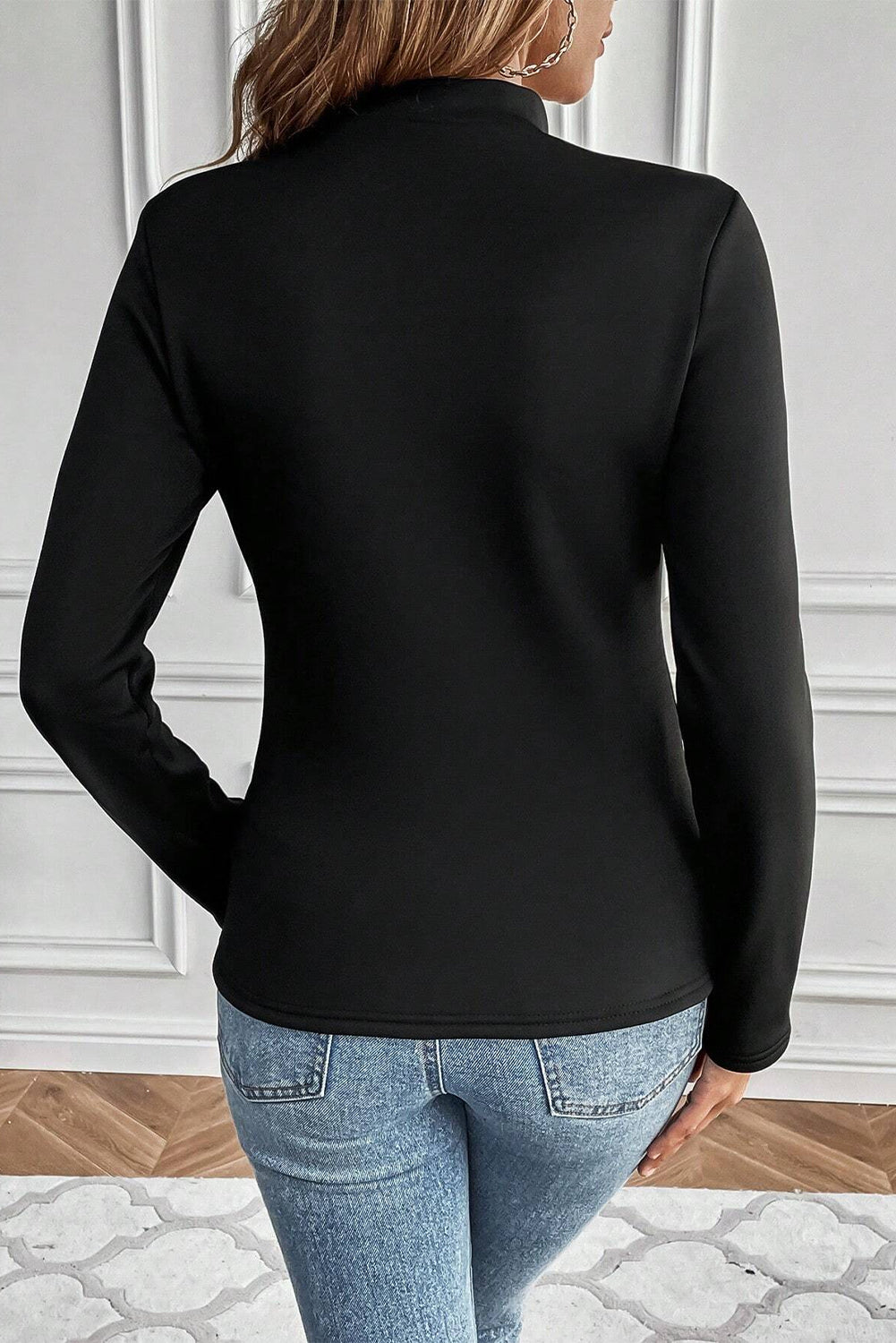 Black Mock Neck Thermal Lined Long Sleeve Tee Kittybear Krafts