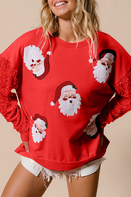 Fiery Red Sequined Santa Claus Long Sleeve Christmas Sweater Kittybear Krafts