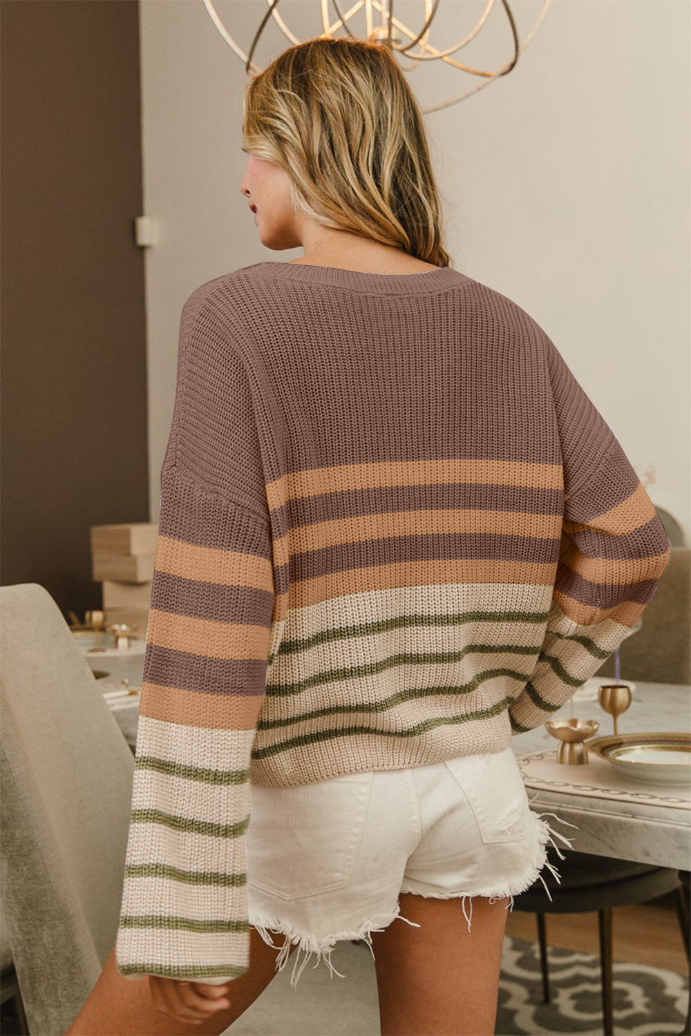 Color Block Striped Long Sleeve Sweater - Kittybear Krafts