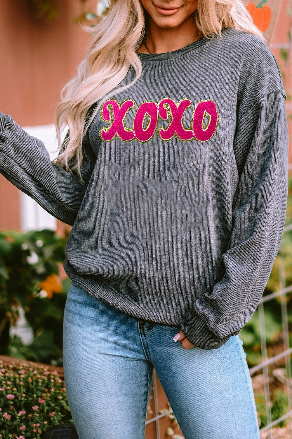 XOXO Sequin Graphic Sweatshirt - Kittybear Krafts