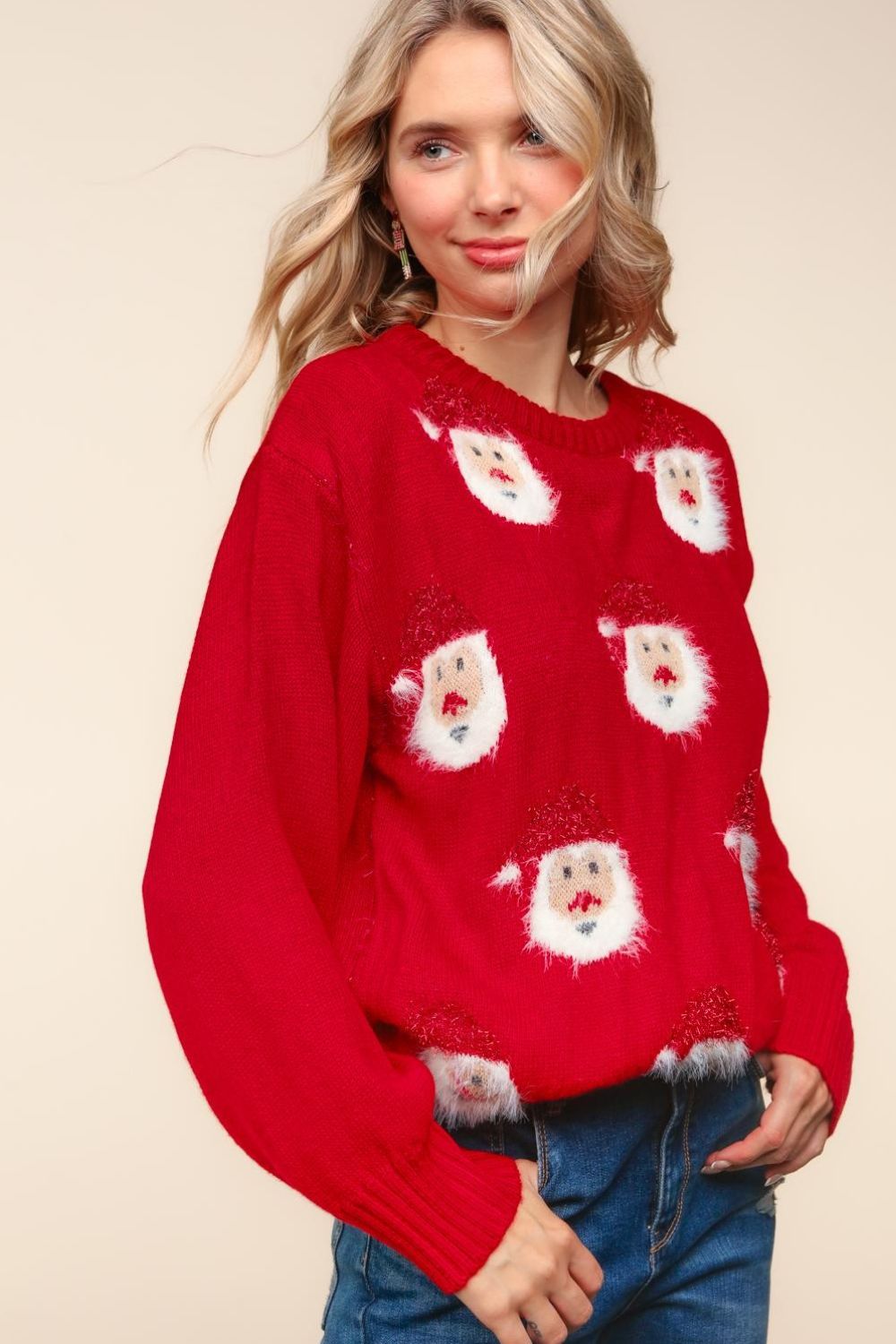 Santa Sparkle Brushed Christmas Holiday Sweater Trendsi