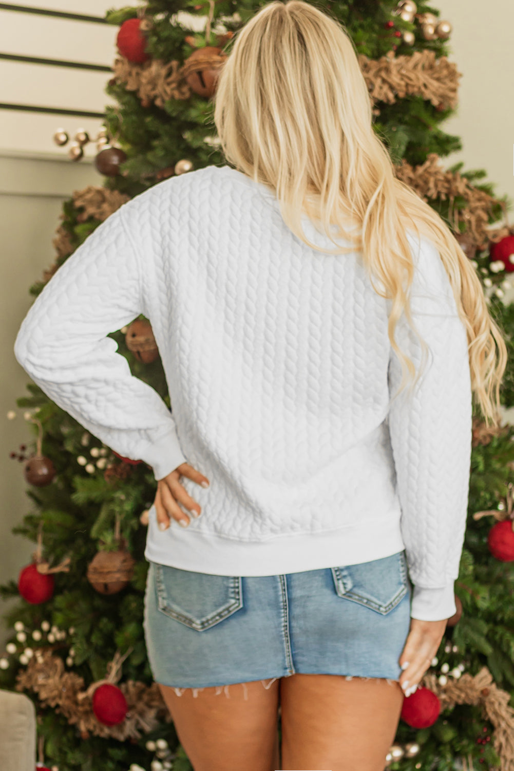 White Merry And Bright Christmas Cable Knit Pullover Sweater Kittybear Krafts