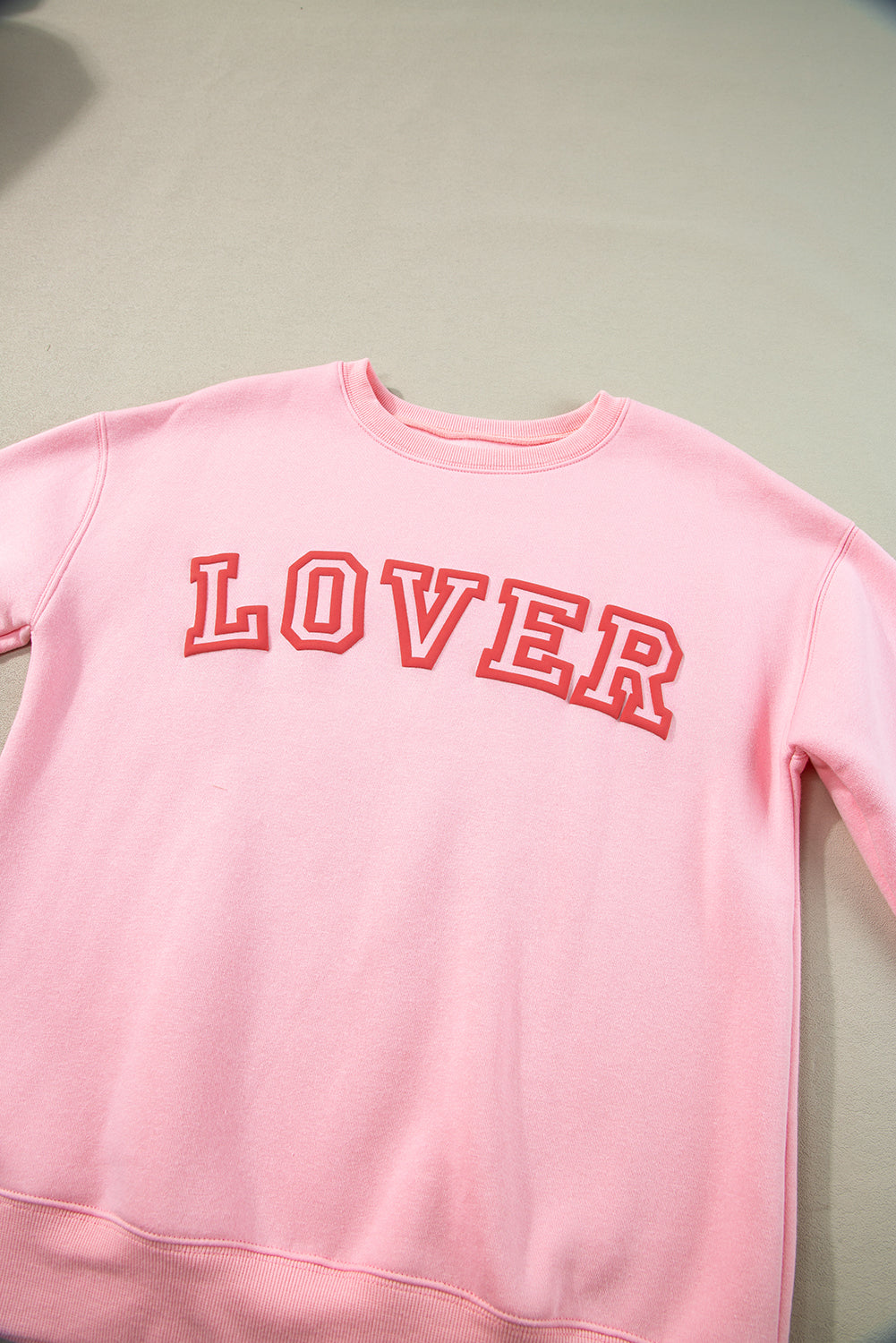 Pink LOVER Puff Print Drop Shoulder Pullover Sweatshirt Kittybear Krafts