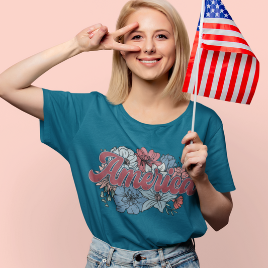 Floral American Graphic T-shirt