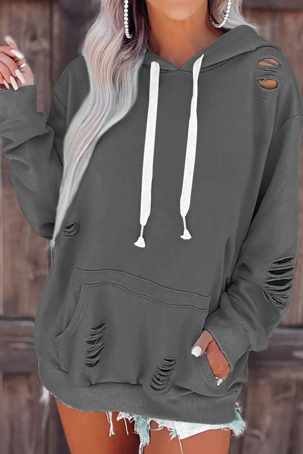 Cutout Dropped Shoulder Hoodie - Kittybear Krafts