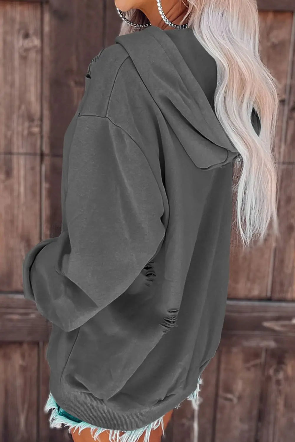 Cutout Dropped Shoulder Hoodie - Kittybear Krafts