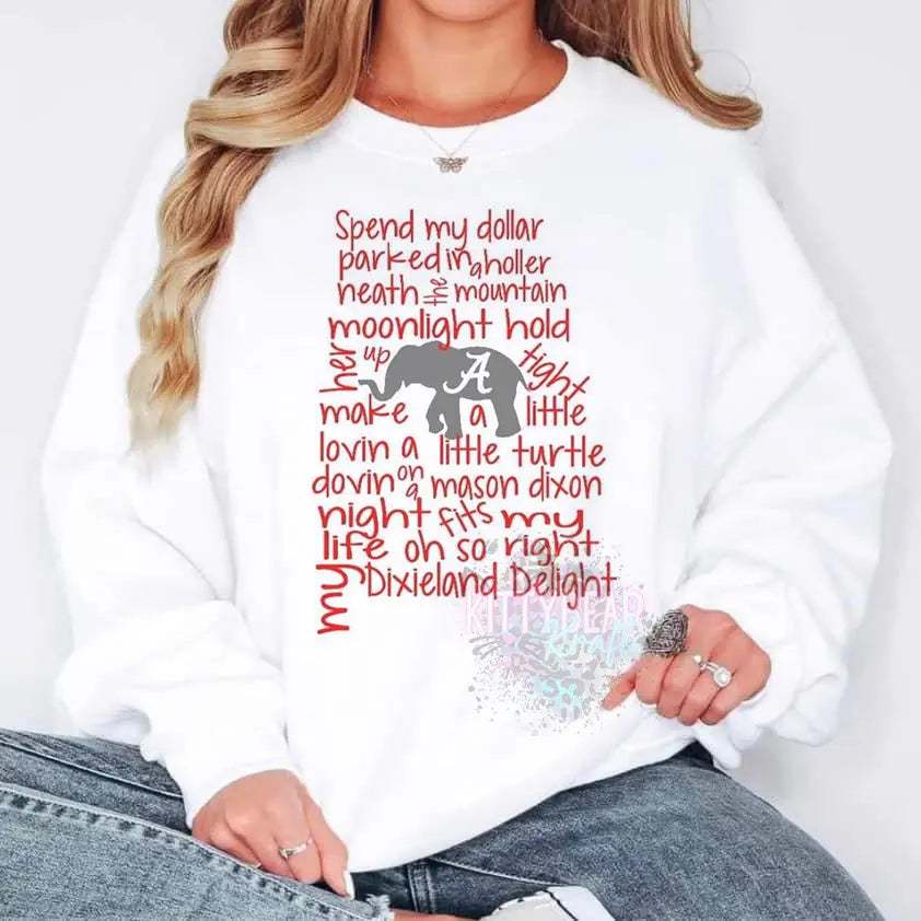 Dixieland Delight A L A B A M A Football Crewneck Sweatshirt Kittybear Krafts