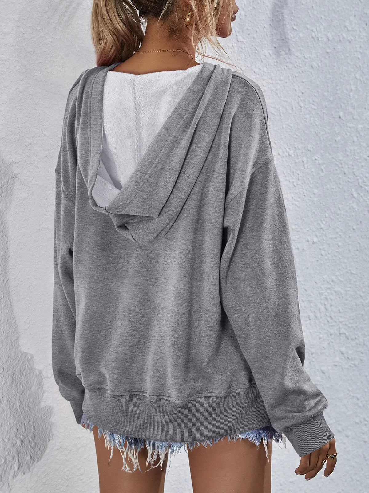 Dropped Shoulder Slit Hoodie - Kittybear Krafts