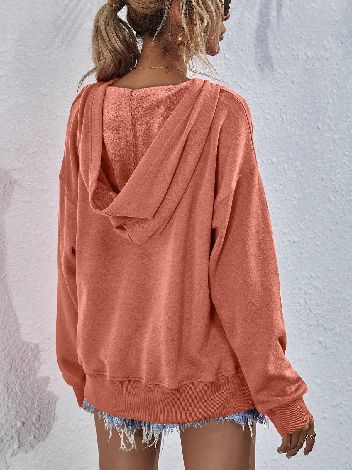 Dropped Shoulder Slit Hoodie - Kittybear Krafts