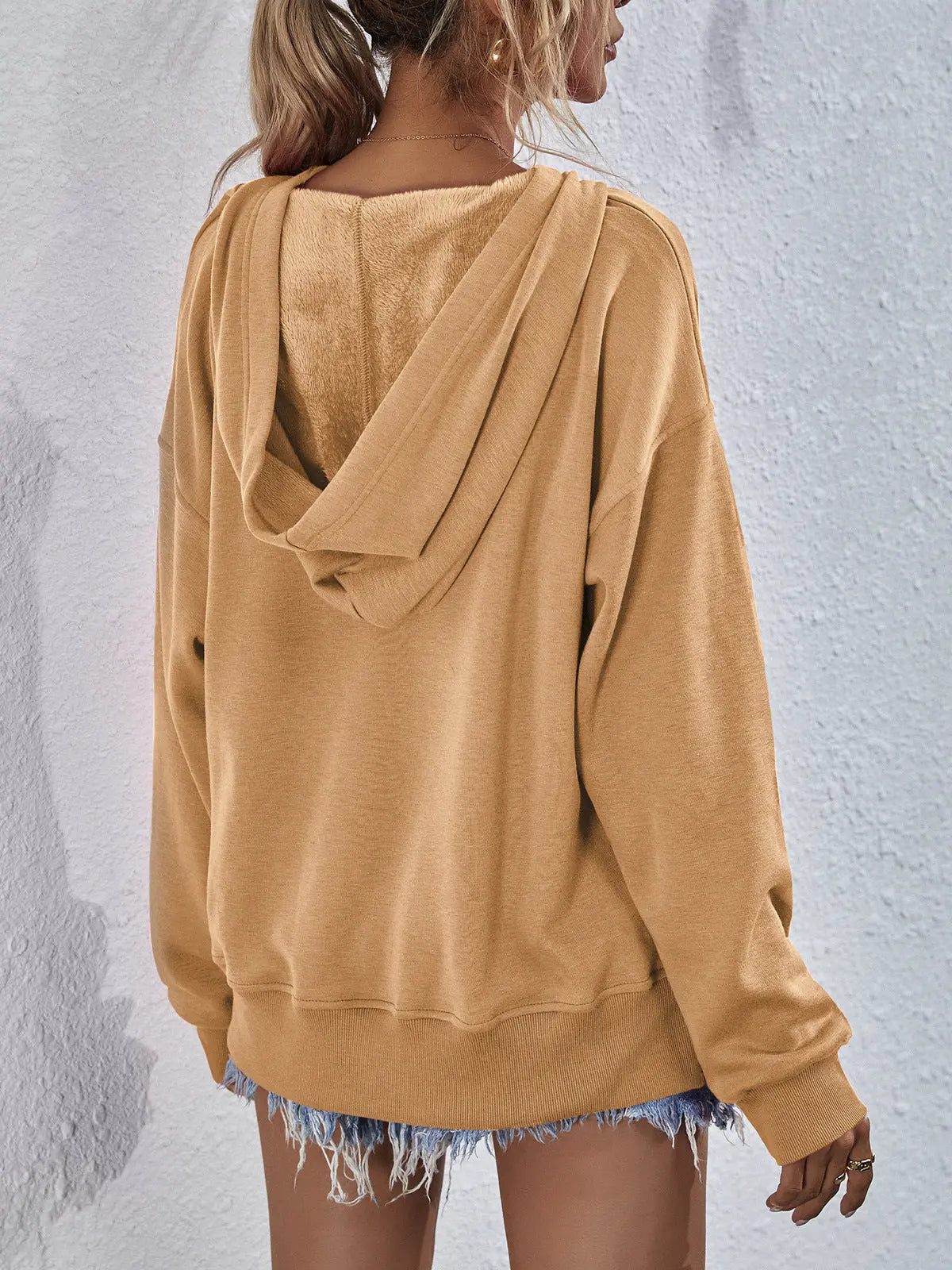 Dropped Shoulder Slit Hoodie - Kittybear Krafts