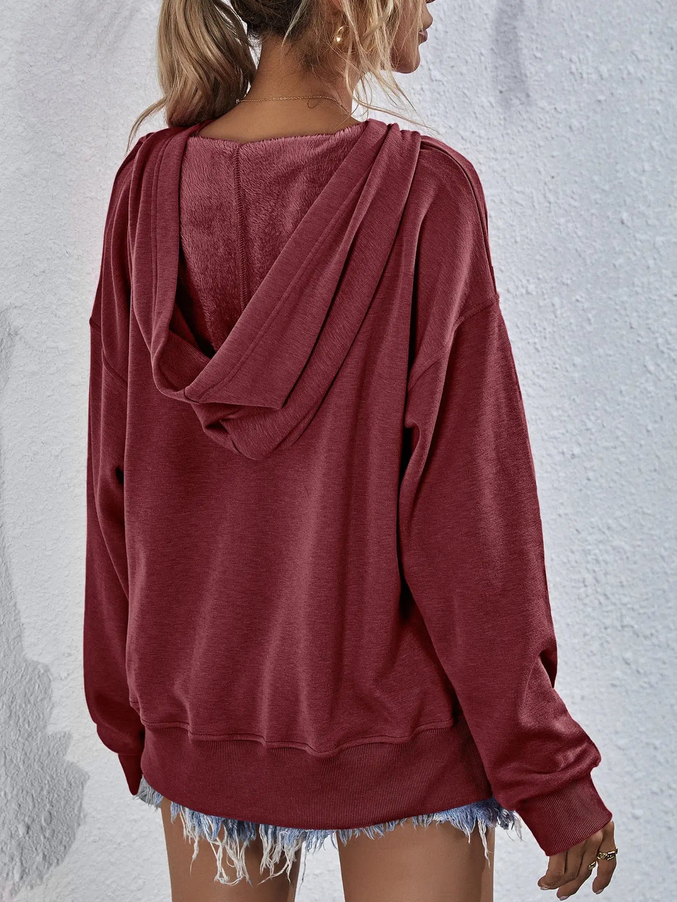 Dropped Shoulder Slit Hoodie - Kittybear Krafts