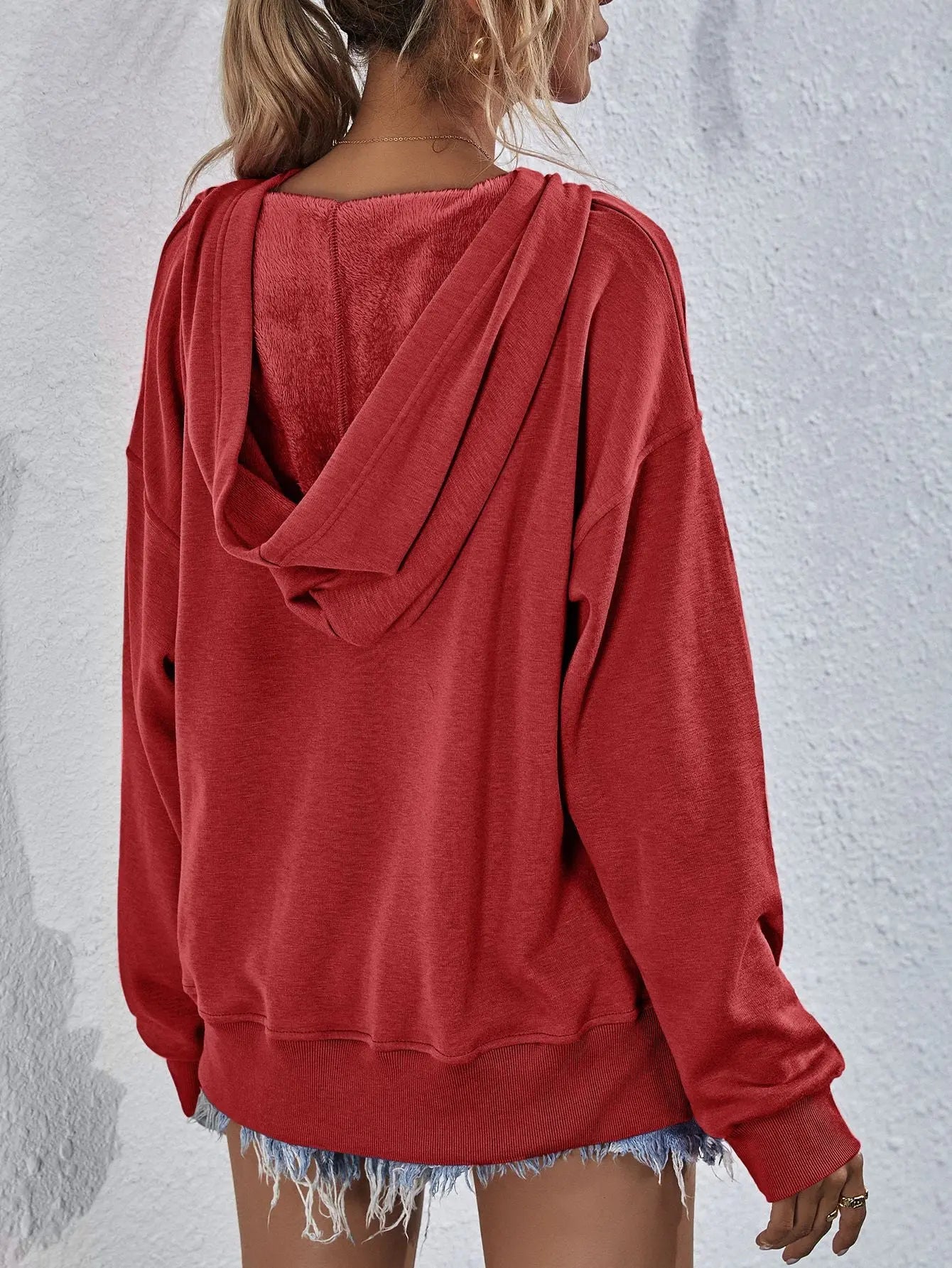 Dropped Shoulder Slit Hoodie - Kittybear Krafts