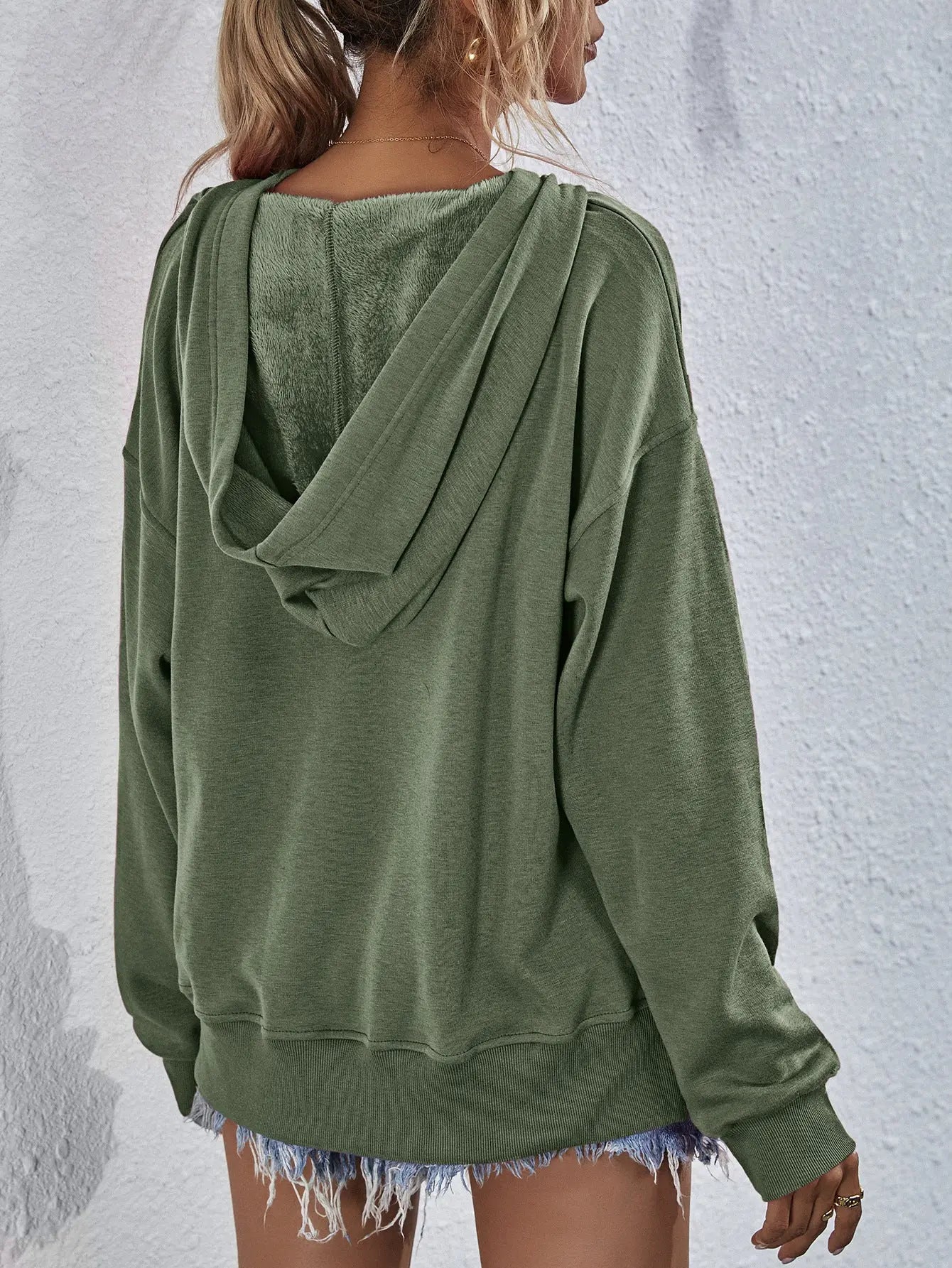 Dropped Shoulder Slit Hoodie - Kittybear Krafts