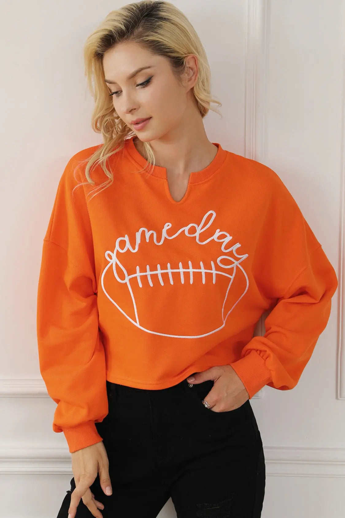 GAME DAY Football Graphic Notched Sweat shirt - Kittybear Krafts