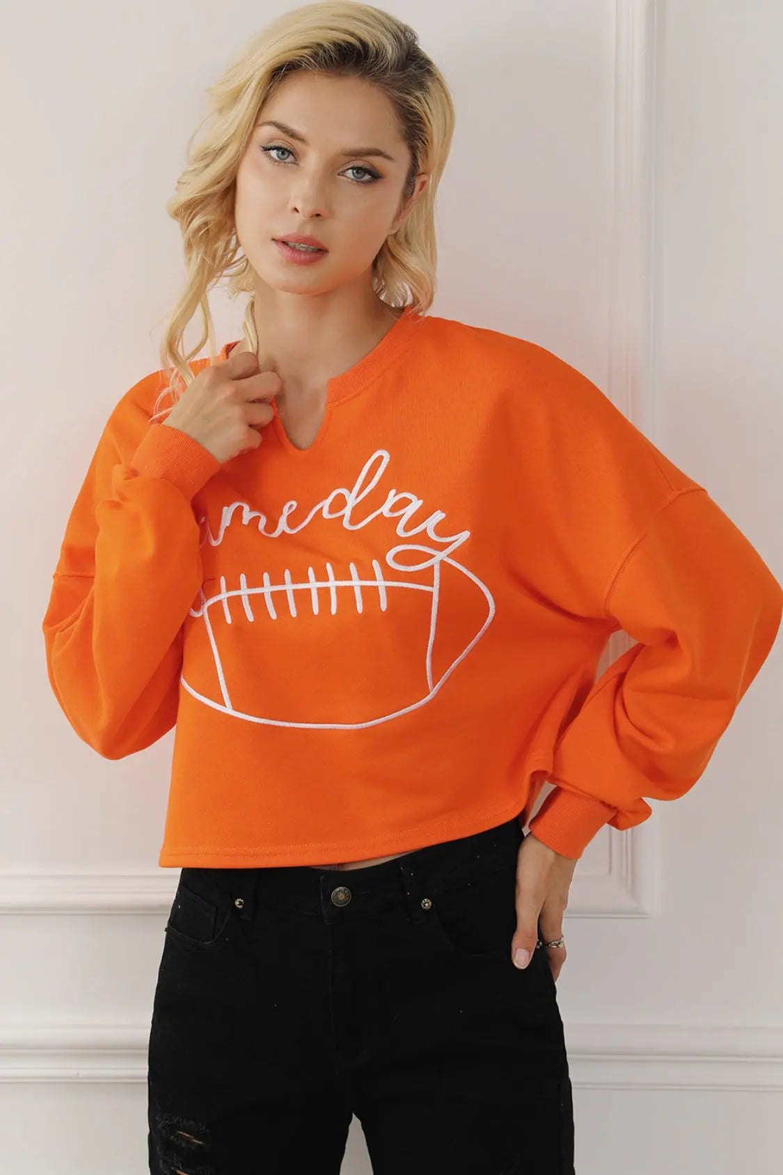 GAME DAY Football Graphic Notched Sweat shirt - Kittybear Krafts