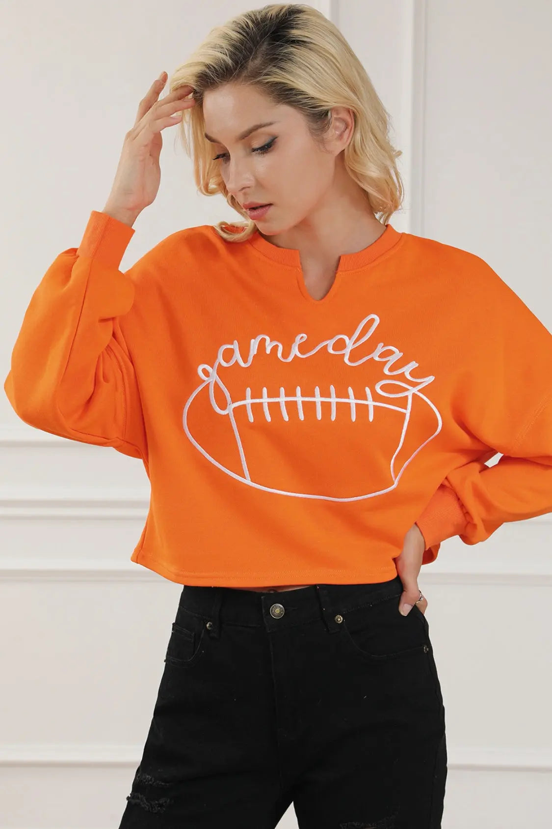 GAME DAY Football Graphic Notched Sweat shirt - Kittybear Krafts