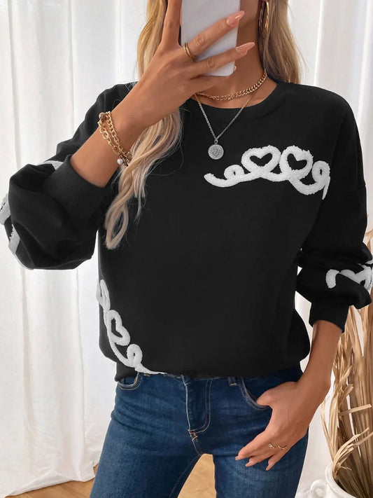 Heart Round Neck Long Sleeve Sweater Sweatshirt Trendsi