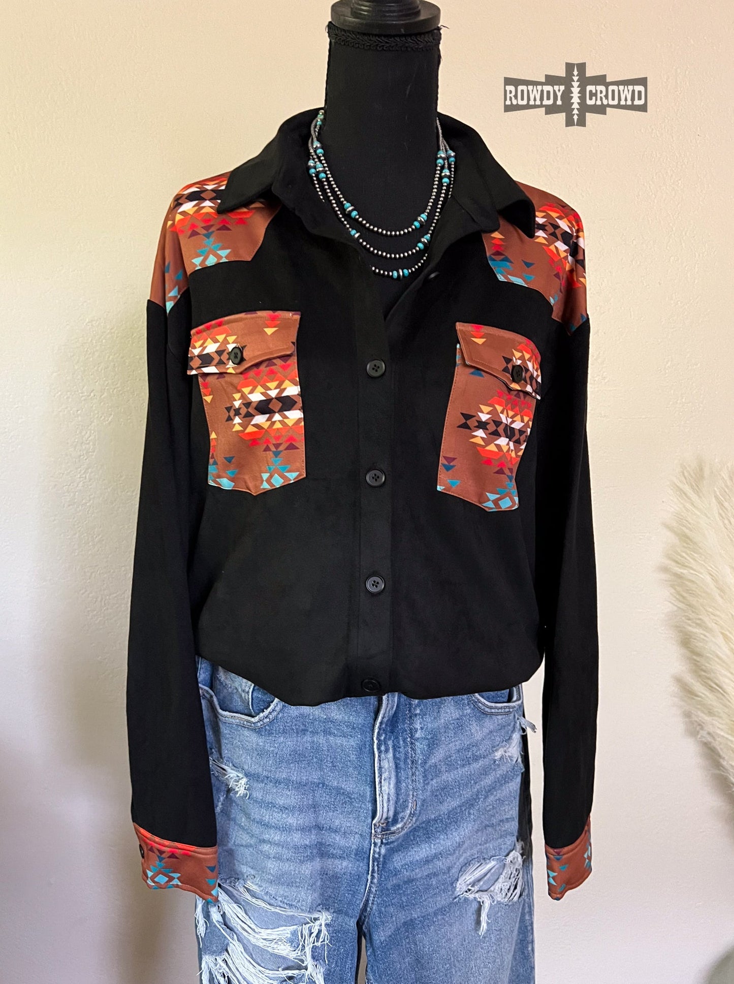 Flatland Fringe Western Aztec Button Up Top