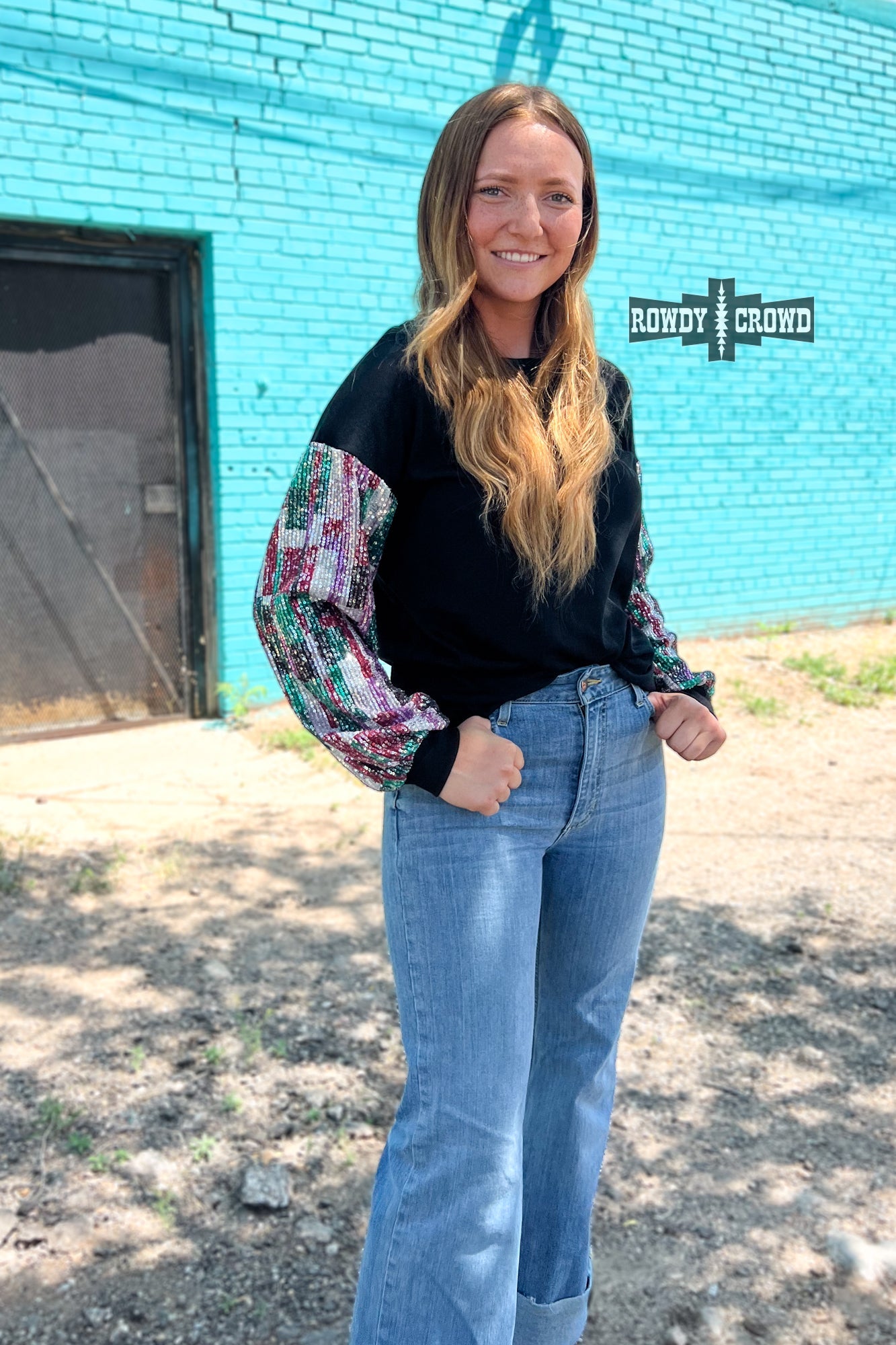 Stellar Sequin Western Long Sleeve Top