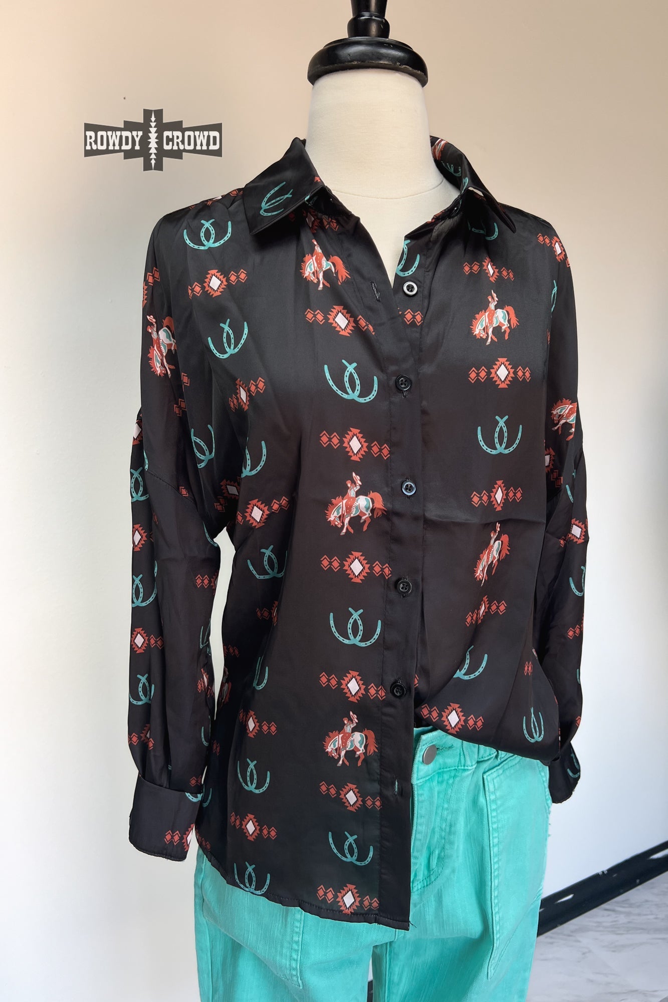 Rodeo Sweetheart Western Silky Button Up Blouse