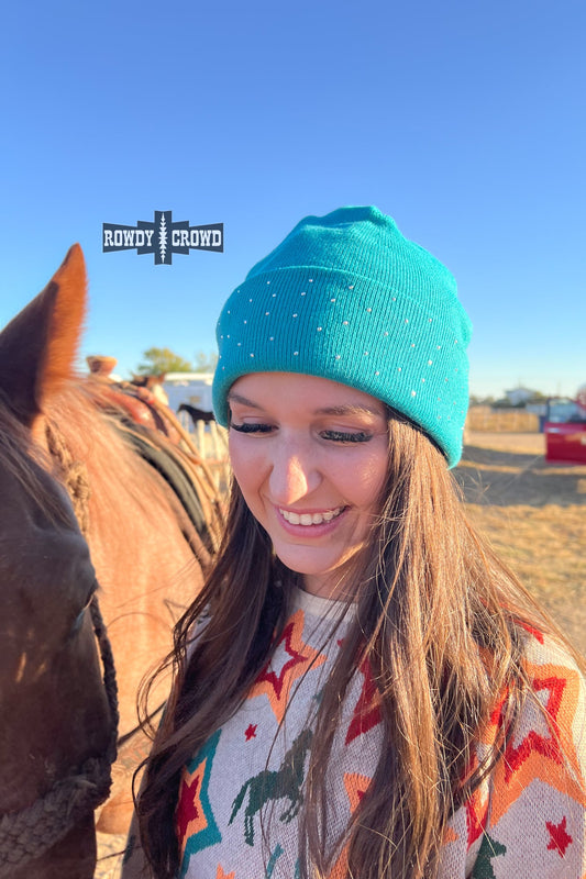 TURQUOISE - Shine Bright Rhinestone Beanie