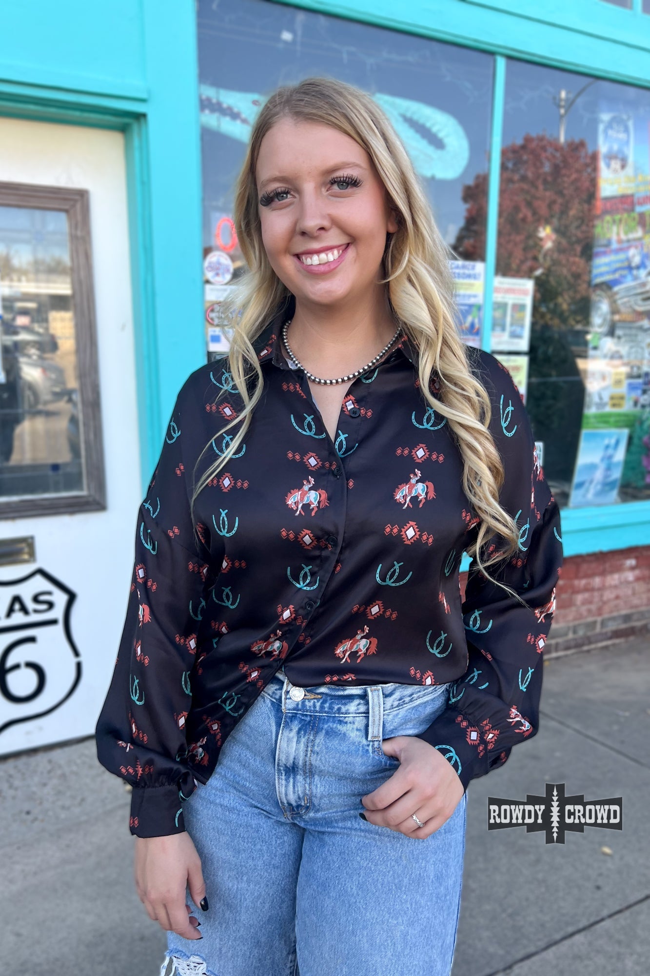 Rodeo Sweetheart Western Silky Button Up Blouse