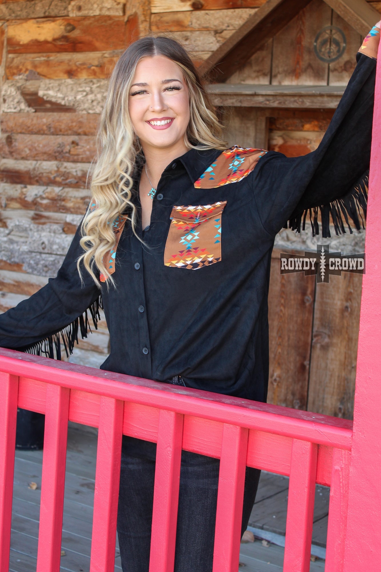 Flatland Fringe Western Aztec Button Up Top