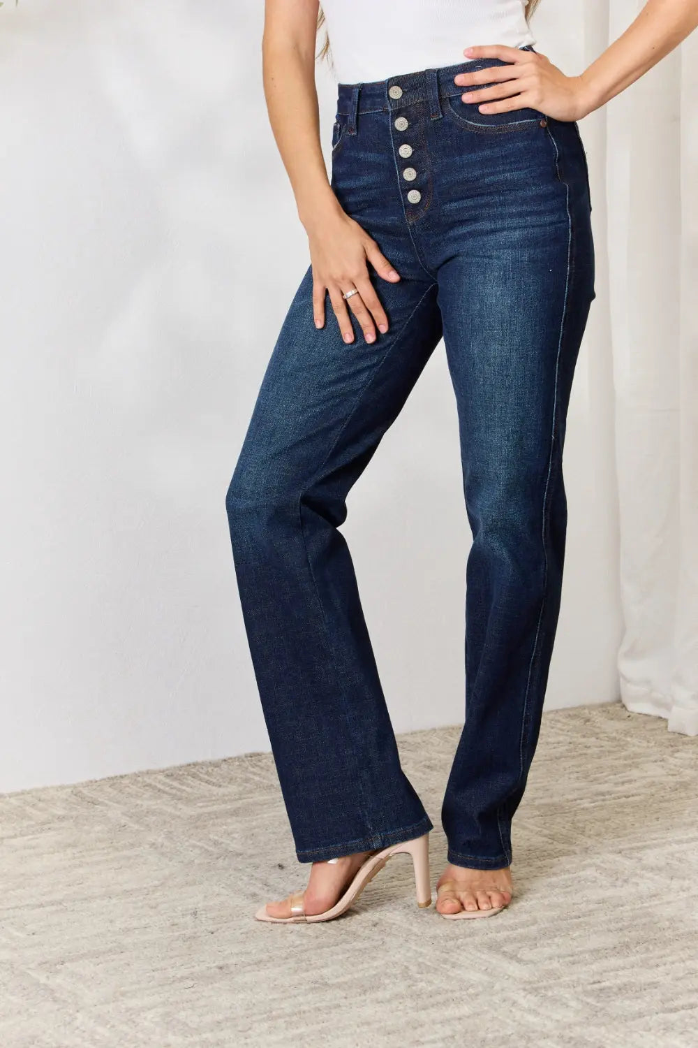 Judy Blue Full Size Button-Fly Straight Jeans - Kittybear Krafts