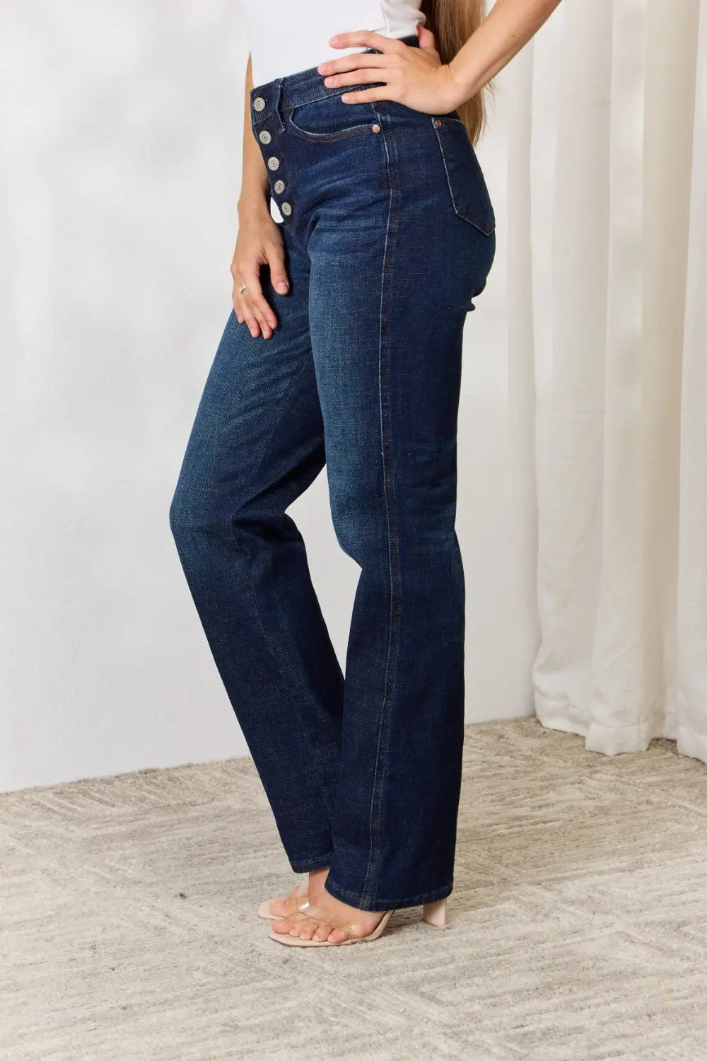 Judy Blue Full Size Button-Fly Straight Jeans - Kittybear Krafts