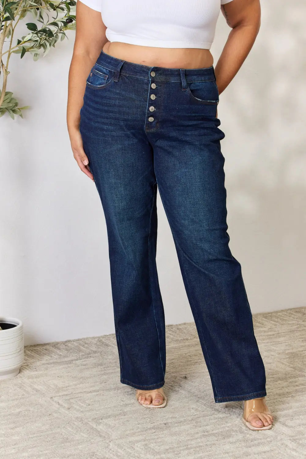 Judy Blue Full Size Button-Fly Straight Jeans - Kittybear Krafts