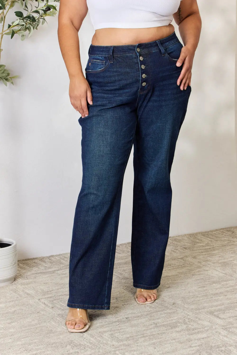 Judy Blue Full Size Button-Fly Straight Jeans - Kittybear Krafts