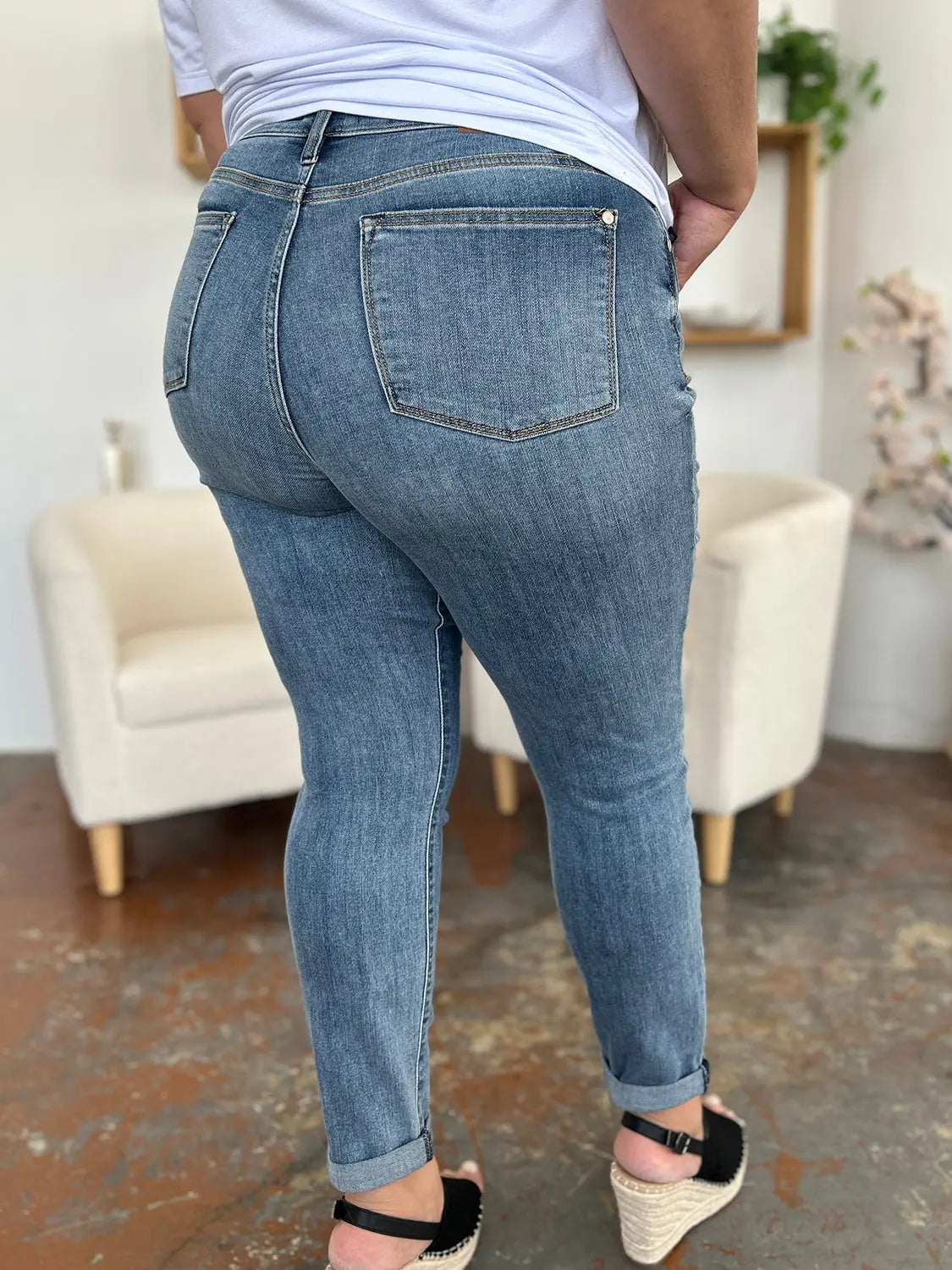 Judy Blue Full Size Cuffed Hem Slim Jeans - Kittybear Krafts