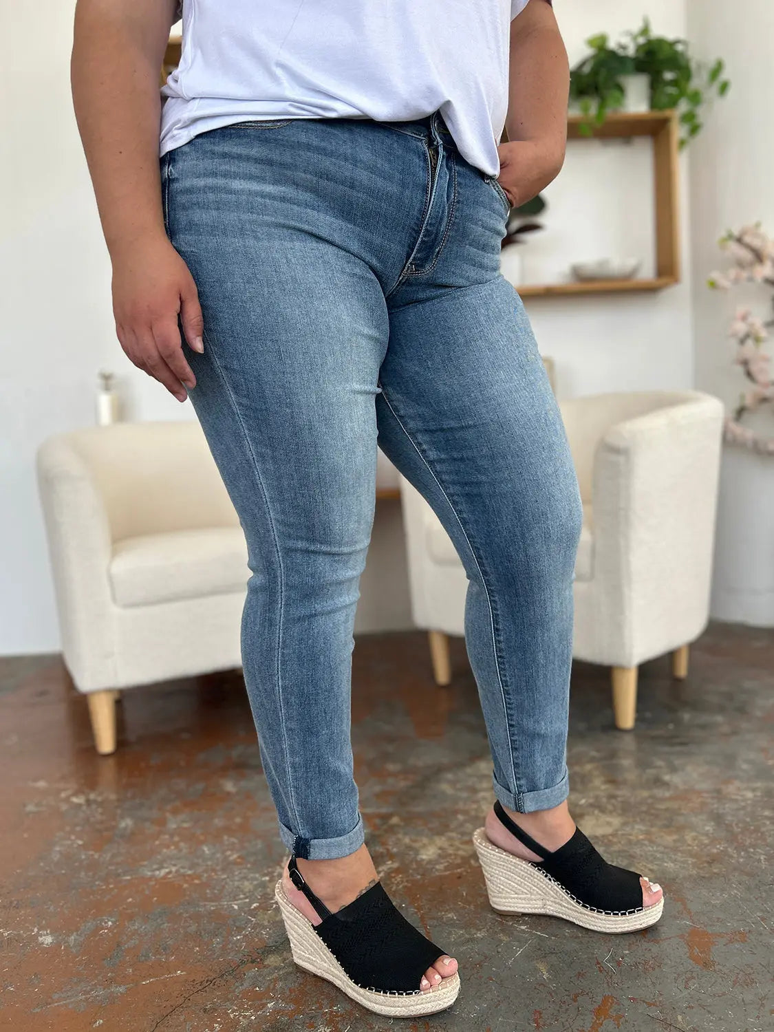 Judy Blue Full Size Cuffed Hem Slim Jeans - Kittybear Krafts