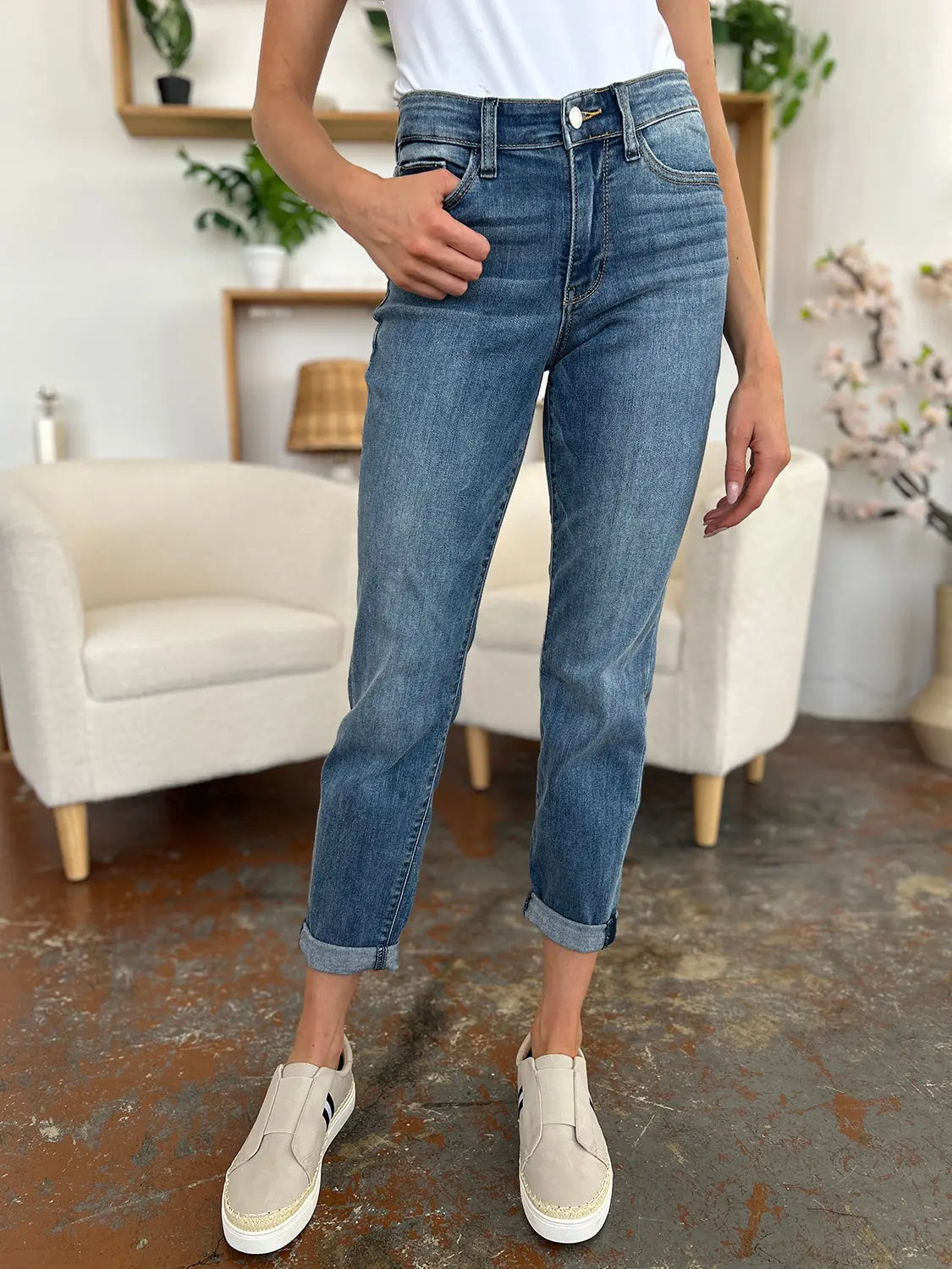 Judy Blue Full Size Cuffed Hem Slim Jeans - Kittybear Krafts