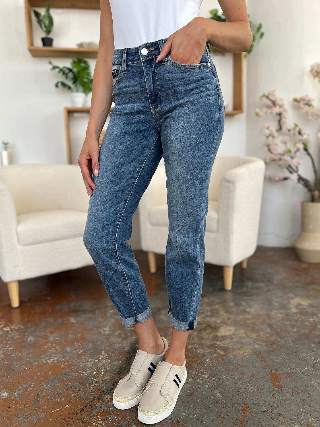 Judy Blue Full Size Cuffed Hem Slim Jeans - Kittybear Krafts