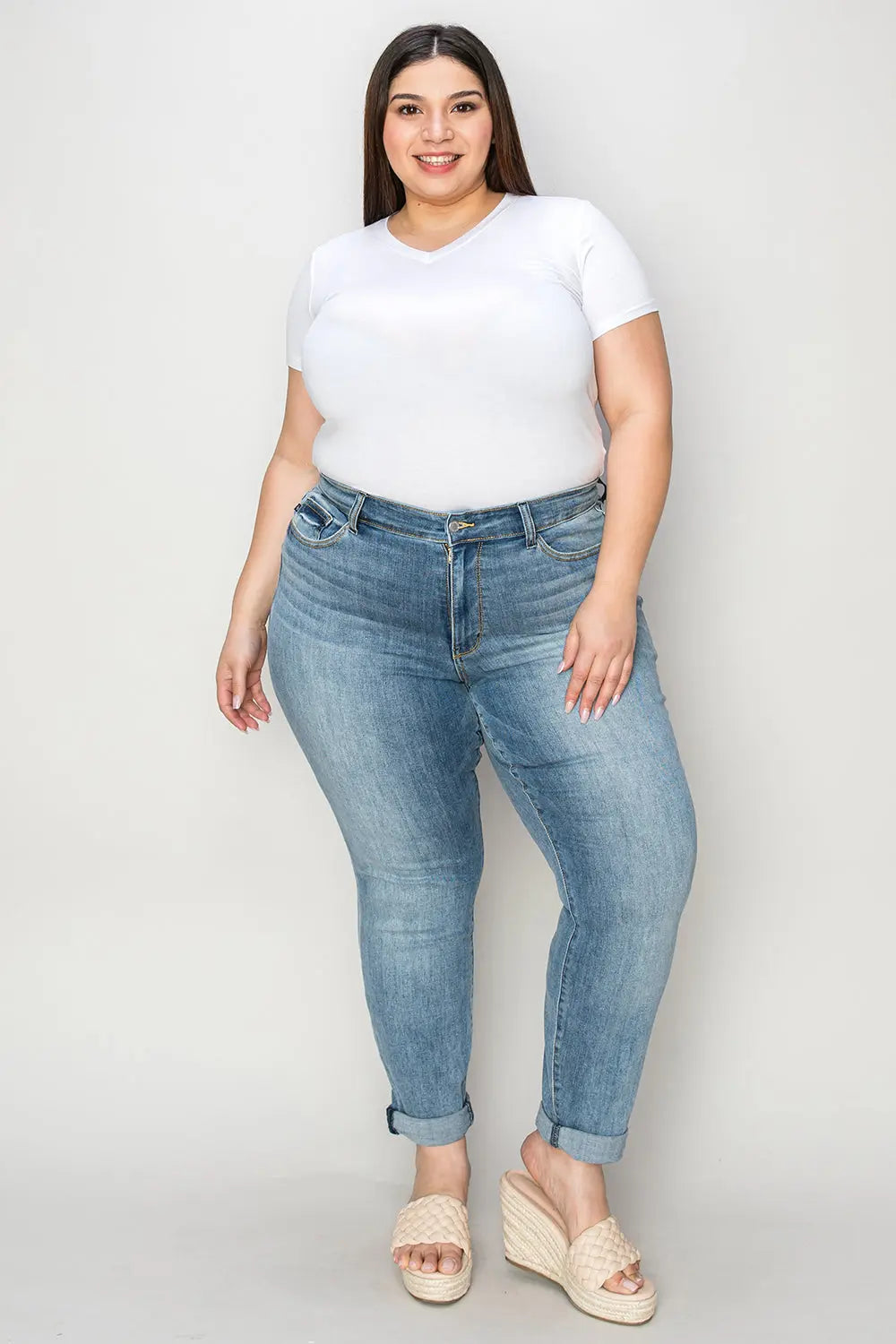 Judy Blue Full Size Cuffed Hem Slim Jeans - Kittybear Krafts