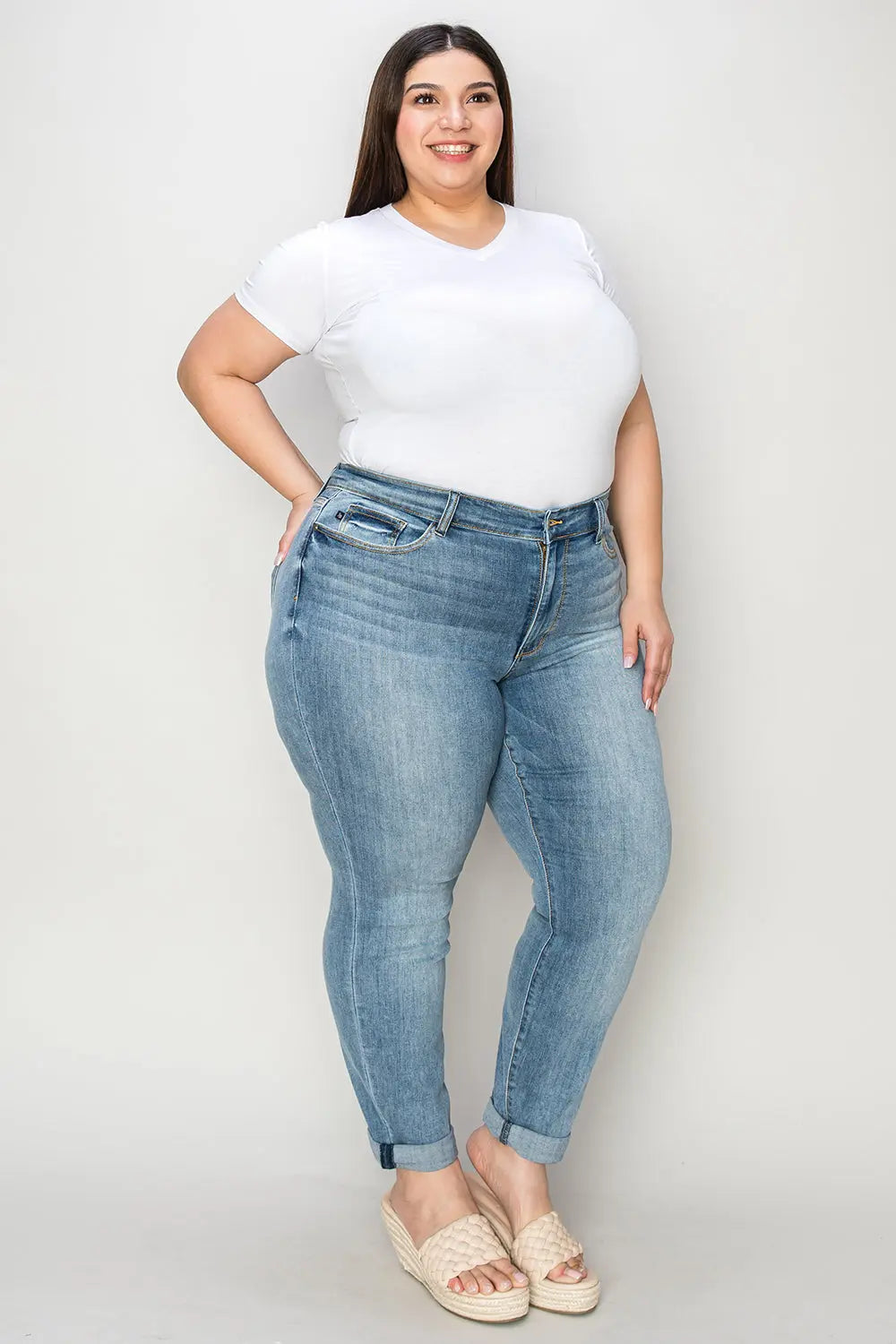 Judy Blue Full Size Cuffed Hem Slim Jeans - Kittybear Krafts